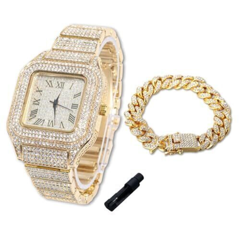 7686 Diamonds Watch Iced Out for Boy Teens Kids - 18K Real Gold Plated,40mm
